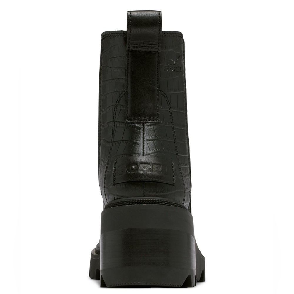 SOREL Joan Now Black Crocodile Patterned Ankle Chelsea pull on BOOTS Booties 8.5 - Picture 2 of 6